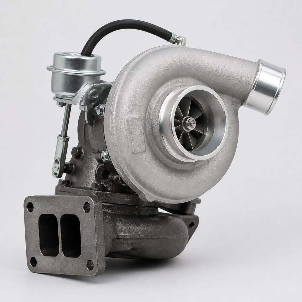 Turbocompresseur standard pour moteur essence présenté seul sur fond neutre